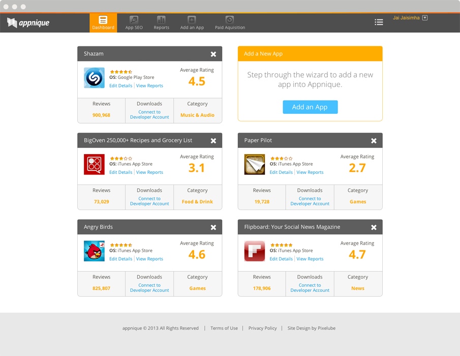 Appnique Web App UX Dashboard