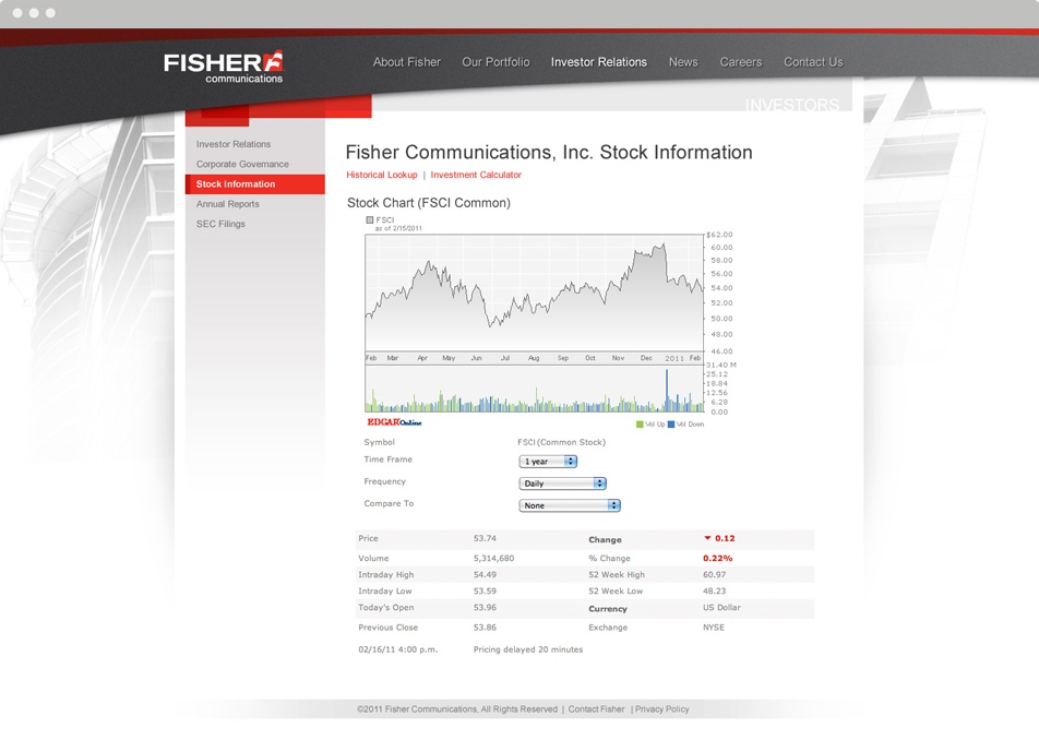 Fisher Communications subpage Design